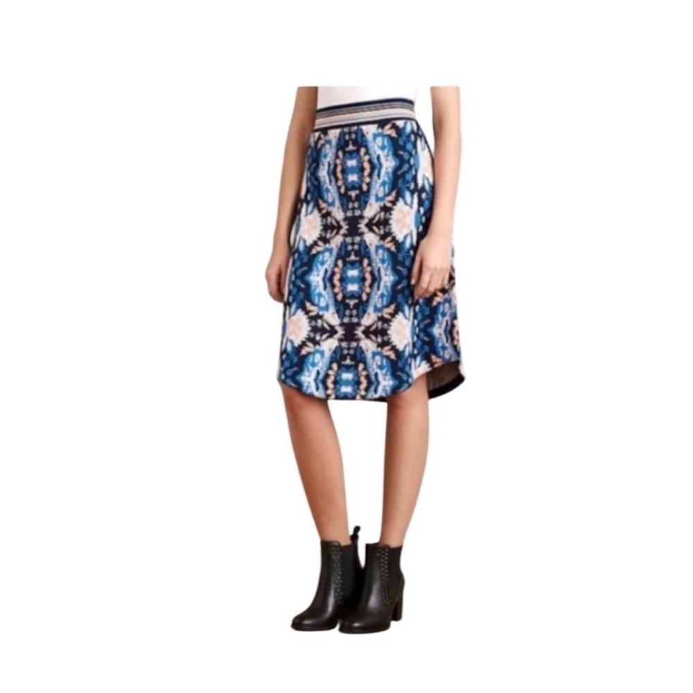 Moth Anthropologie Skirt Antica Navy Blue Pink Floral Knit Size Medium Petite